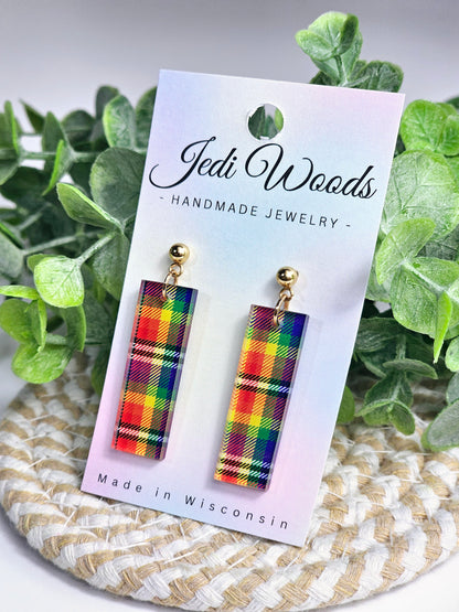 Rainbow Plaid Bar Dangles