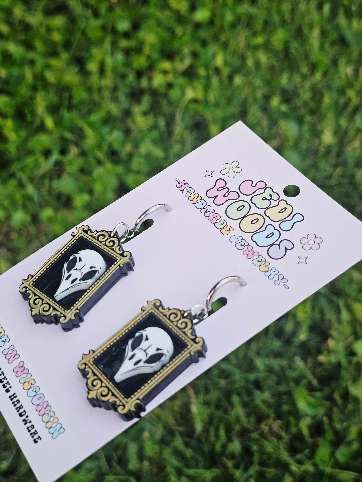 Raven Skull Specimen Frame Earrings