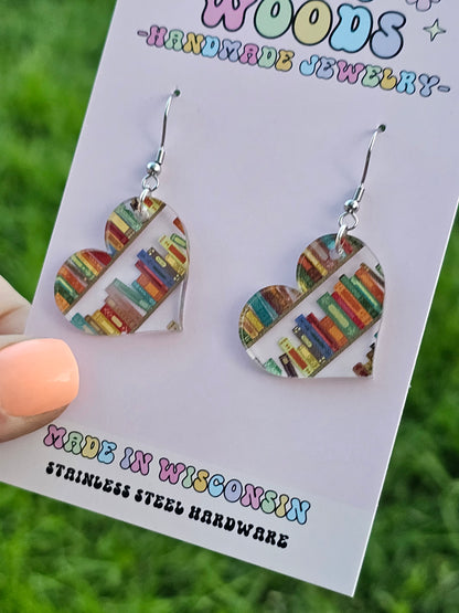 Book Heart Earrings