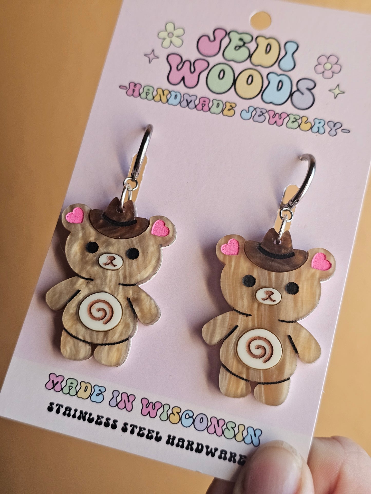 Cinnamon Roll Teddy Bear Earrings