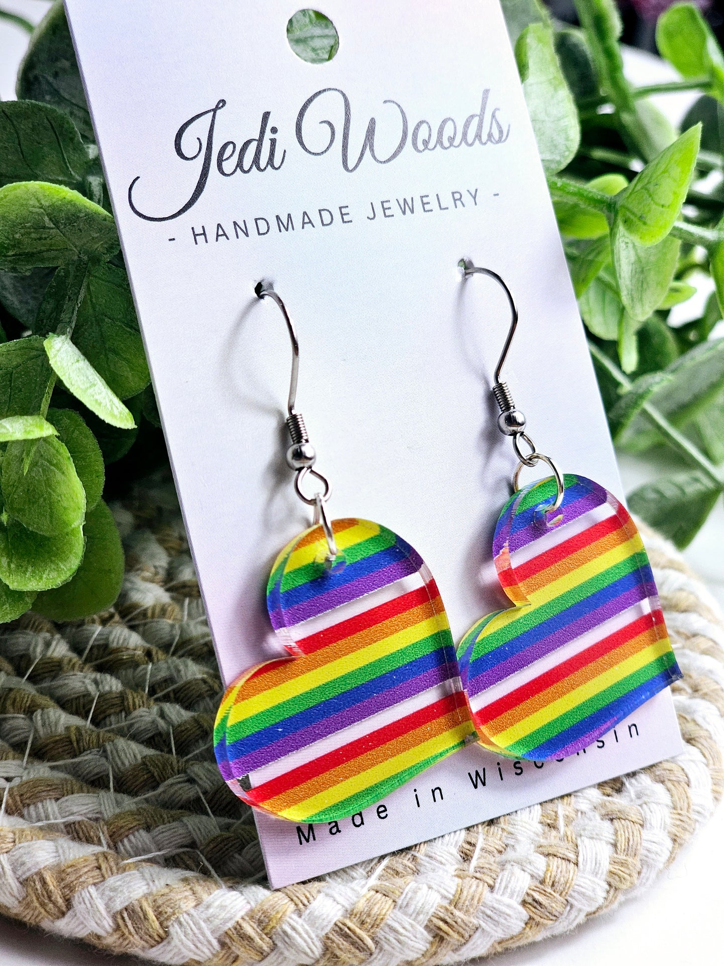 Rainbow Looking Glass Heart Dangles