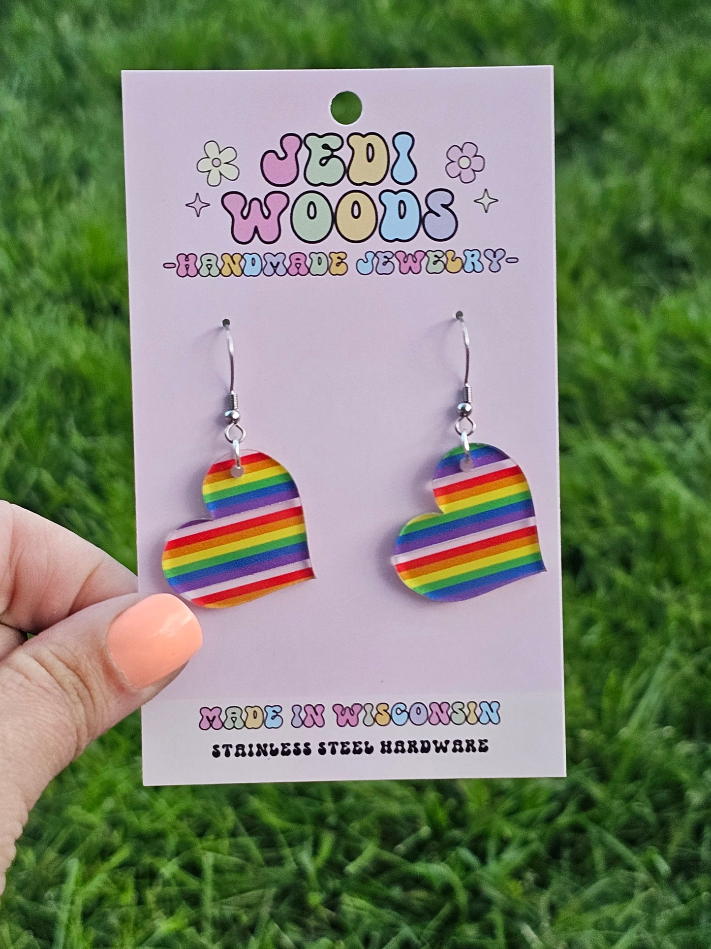 Rainbow Looking Glass Heart Earring Dangles