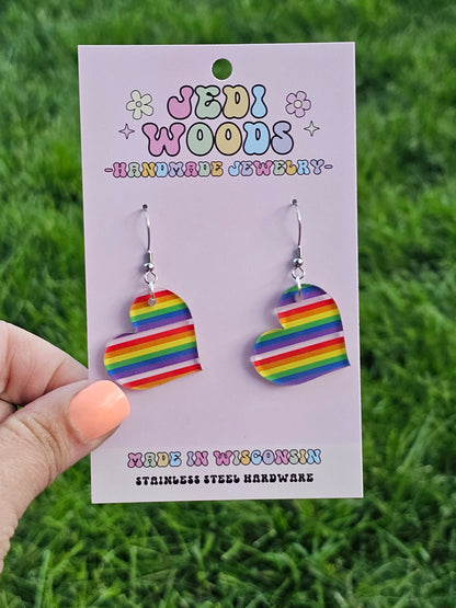 Rainbow Looking Glass Heart Earring Dangles