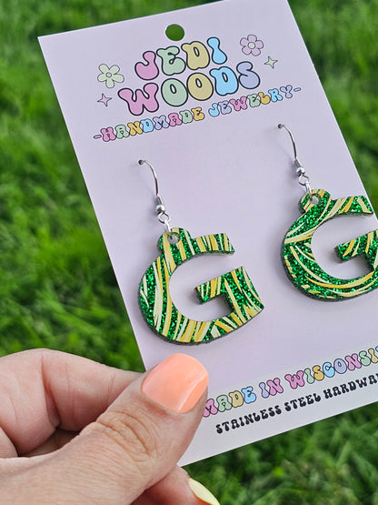 Green and Gold 'G' Earrings