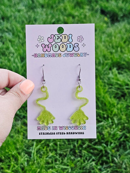 Green Retro Slappy Hand Earrings