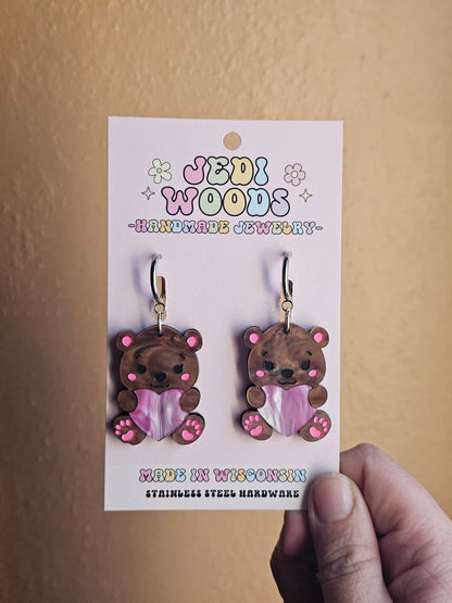 Chocolate Teddy Bear Hug Earrings