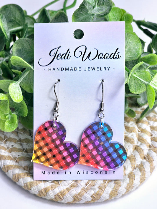 Silver Metallic Rainbow Heart Dangles