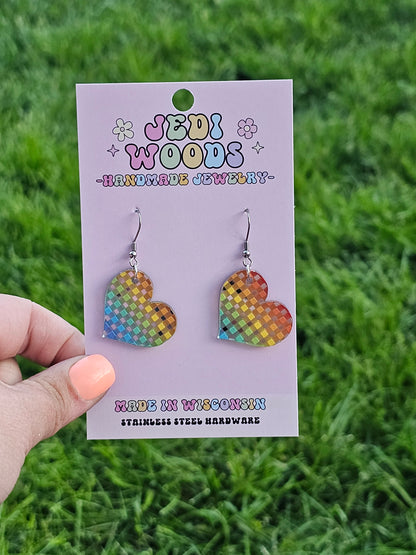 Silver Metallic Rainbow Heart Dangles