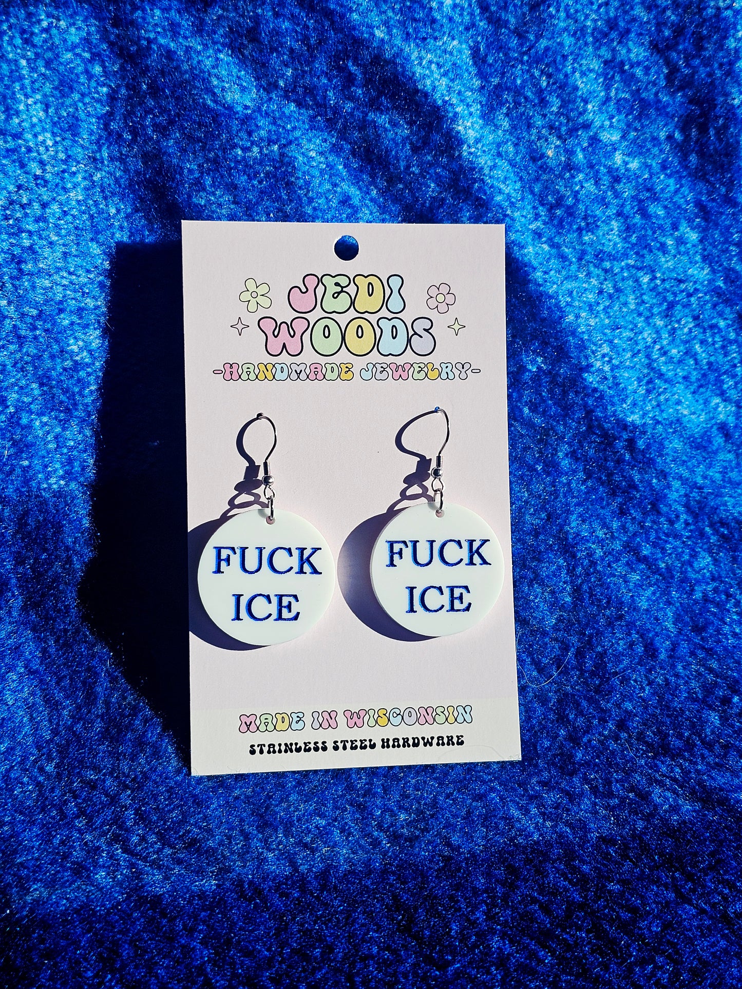 FUCK ICE earrings and Keychains