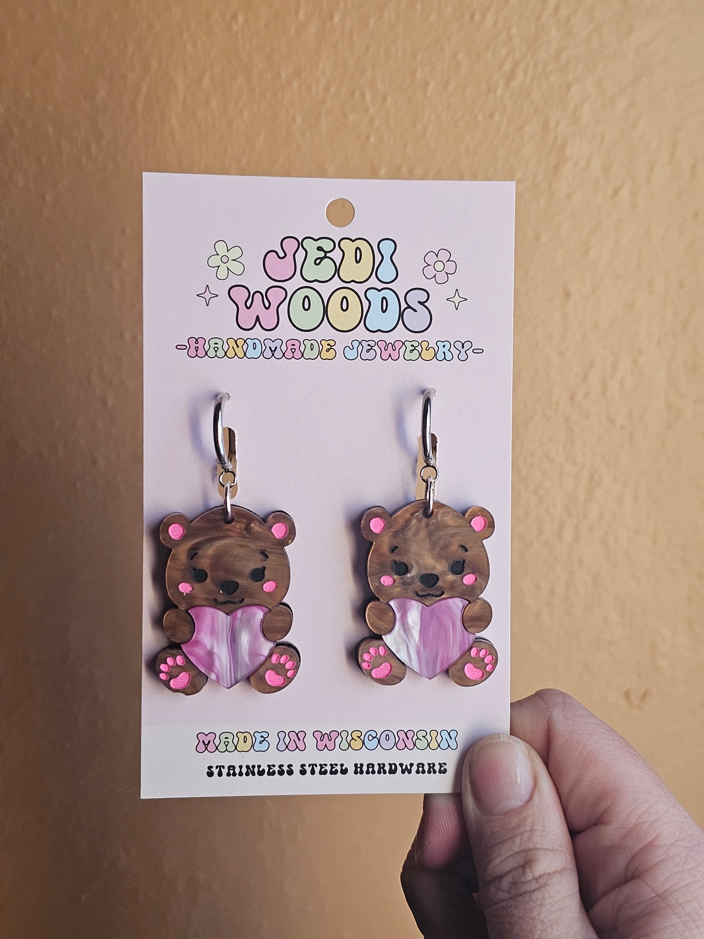 Chocolate Teddy Bear Hug Earrings