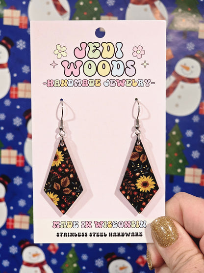 Seasons Changing Dark Floral Diamond Shaped Earrings