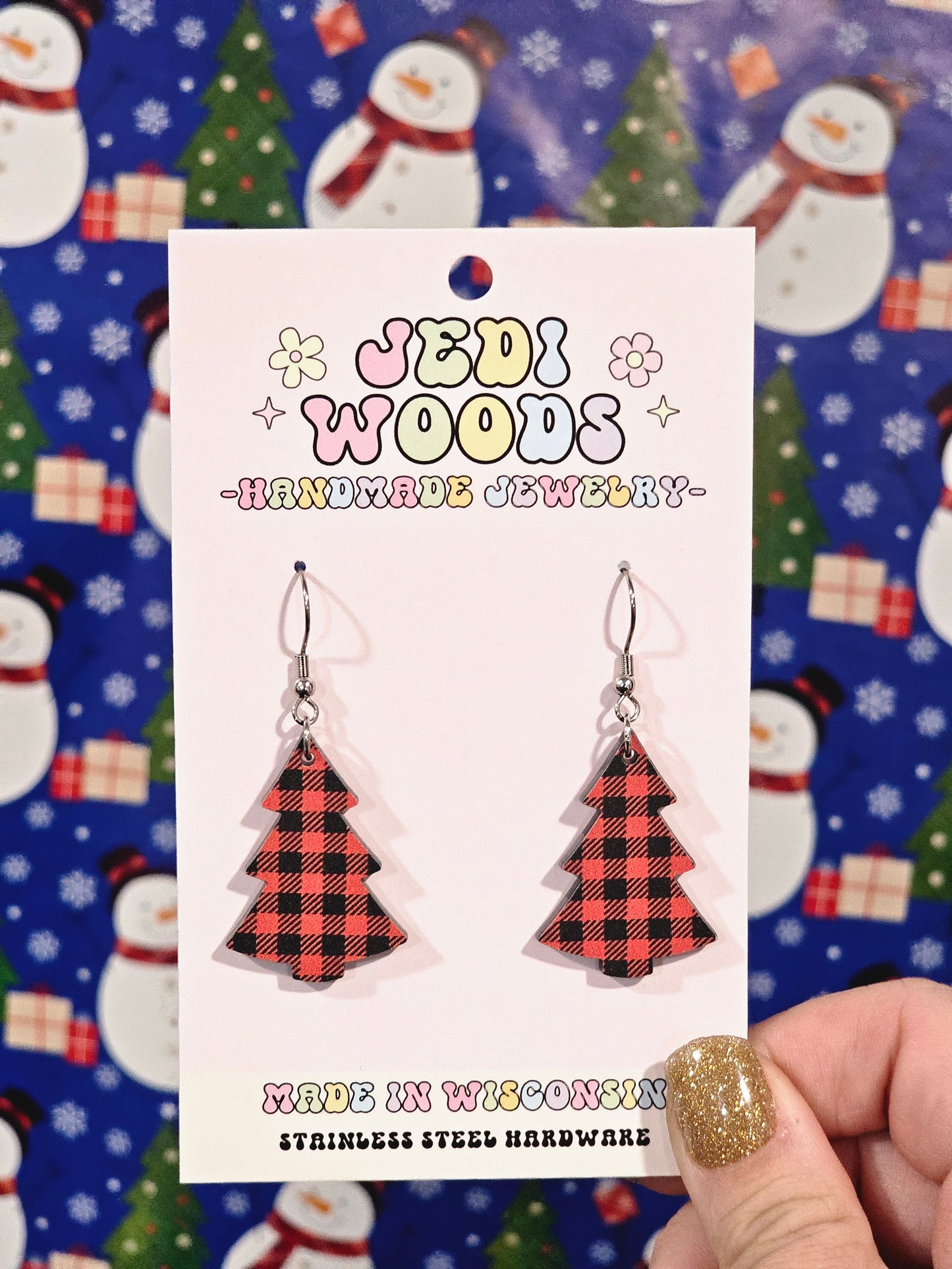 Buffalo Plaid Christmas Tree Earrings
