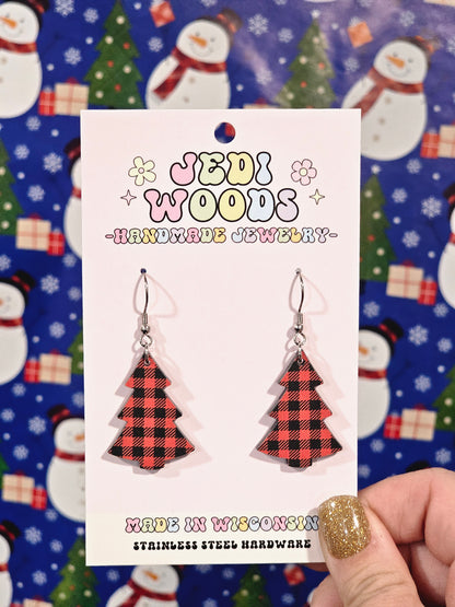 Buffalo Plaid Christmas Tree Earrings