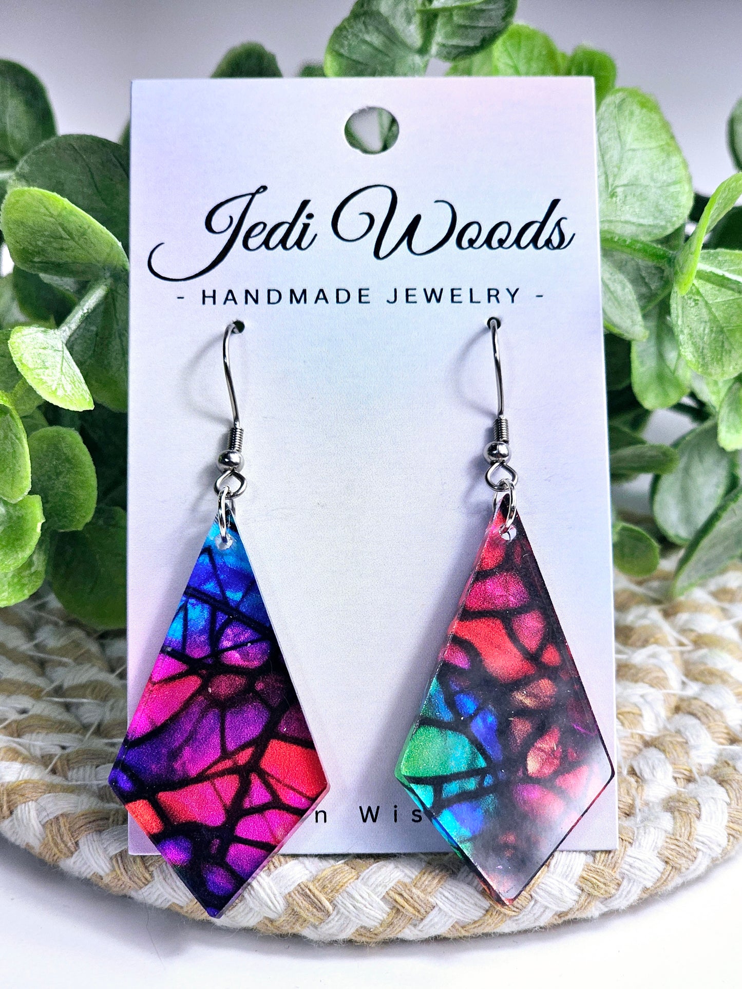 Stained Glass Rainbow Diamond Dangles