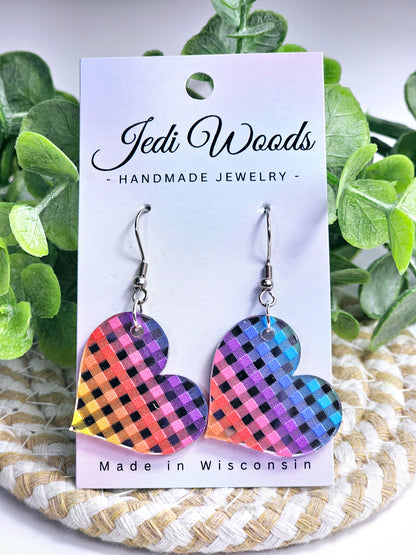 Silver Metallic Rainbow Heart Dangles