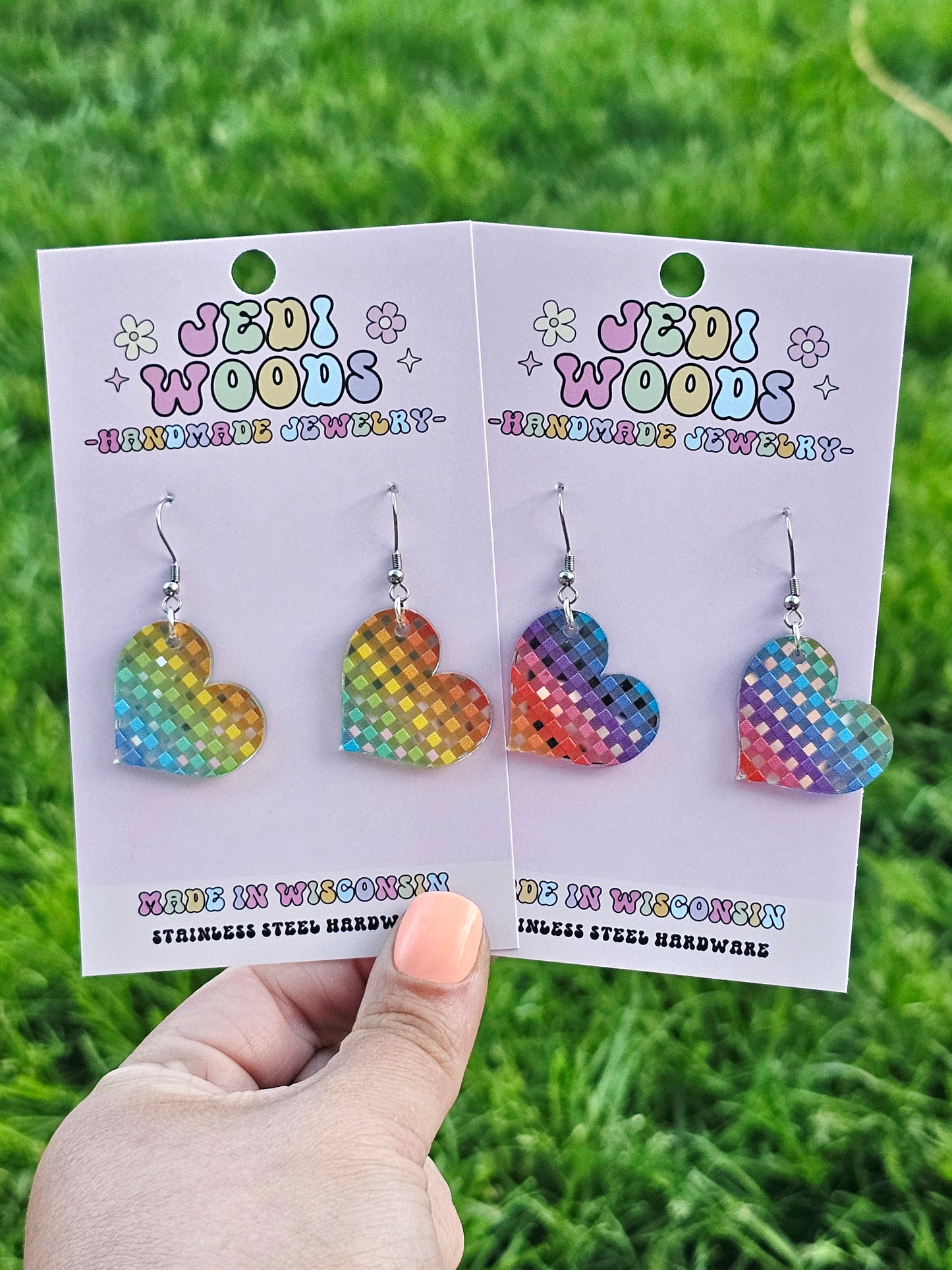 Silver Metallic Rainbow Heart Dangles