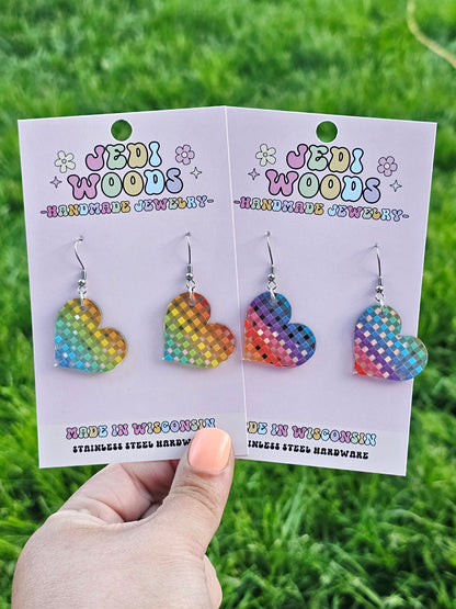 Silver Metallic Rainbow Heart Dangles