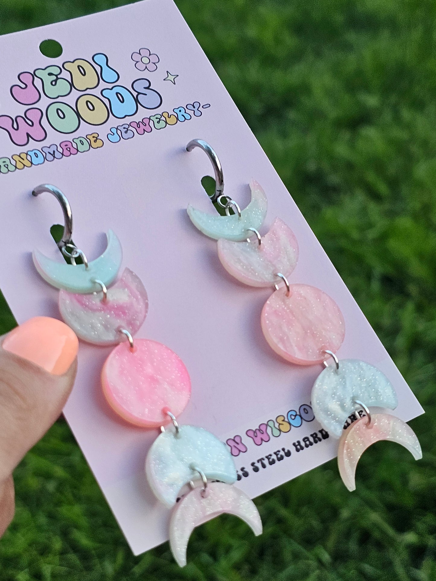 Bubble Gum Moon Phase Earrings