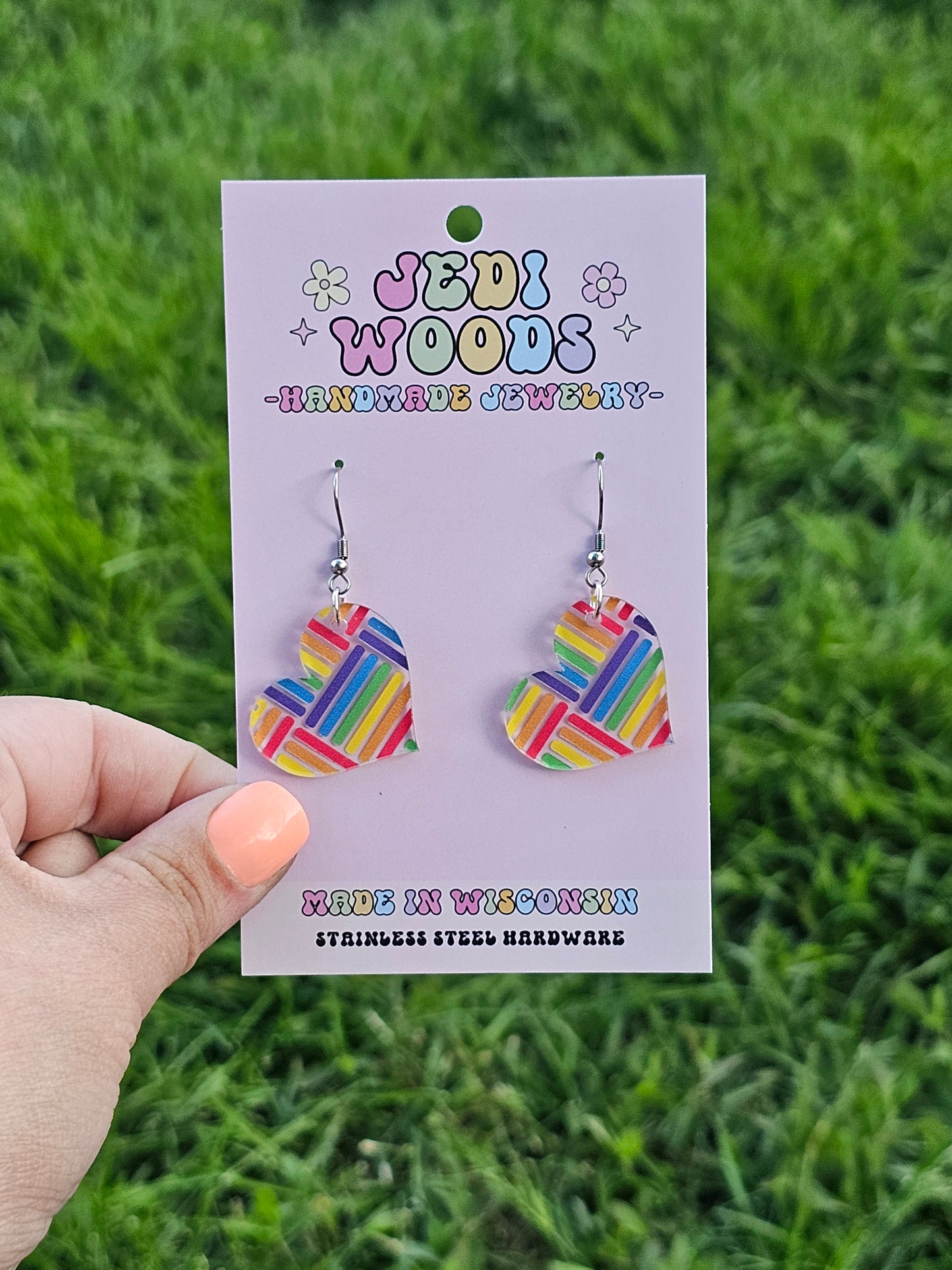 Hashed Rainbow Heart Dangles