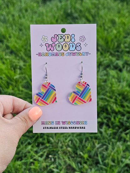 Hashed Rainbow Heart Dangles