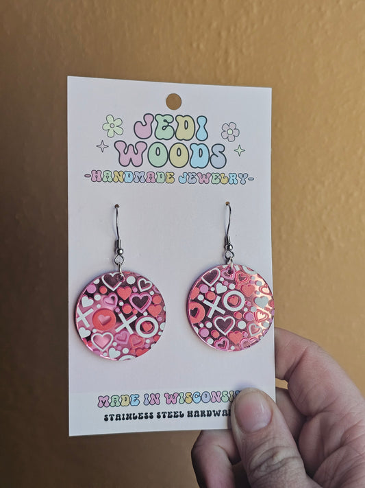 XOXO Pink Mirror Medallion Earrings