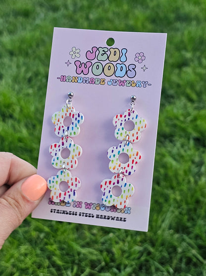 Triple Rainbow Floral Dangles