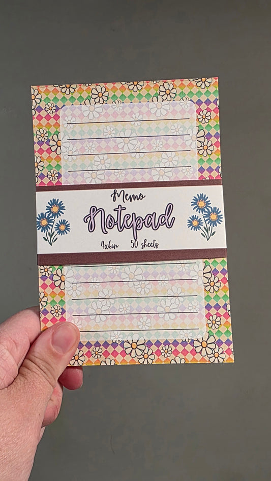 Rainbow Checkers and Flowers Memo Notepad