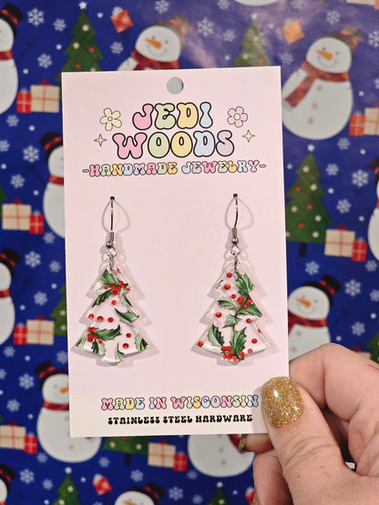 Holy and Berry Christmas Tree Earrings