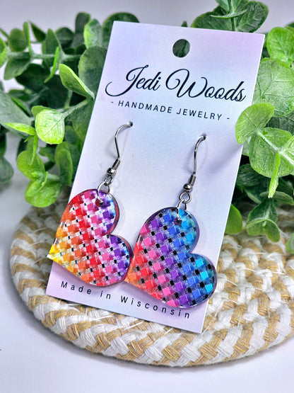 Silver Metallic Rainbow Heart Dangles