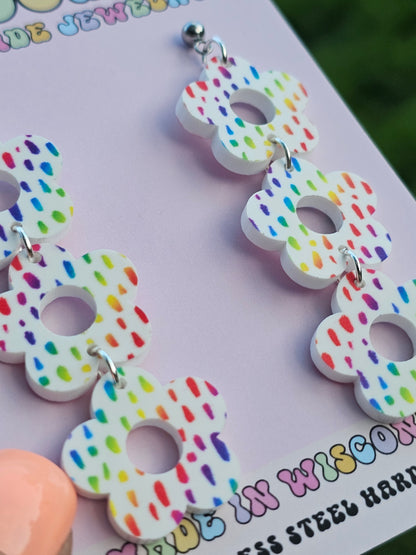 Triple Rainbow Floral Dangles