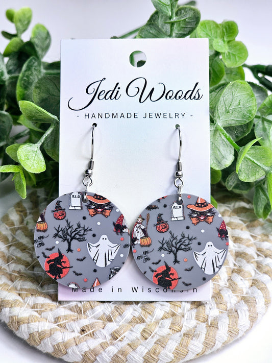 Grey Character Medallion Earrings