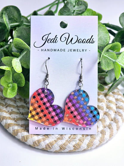 Silver Metallic Rainbow Heart Dangles