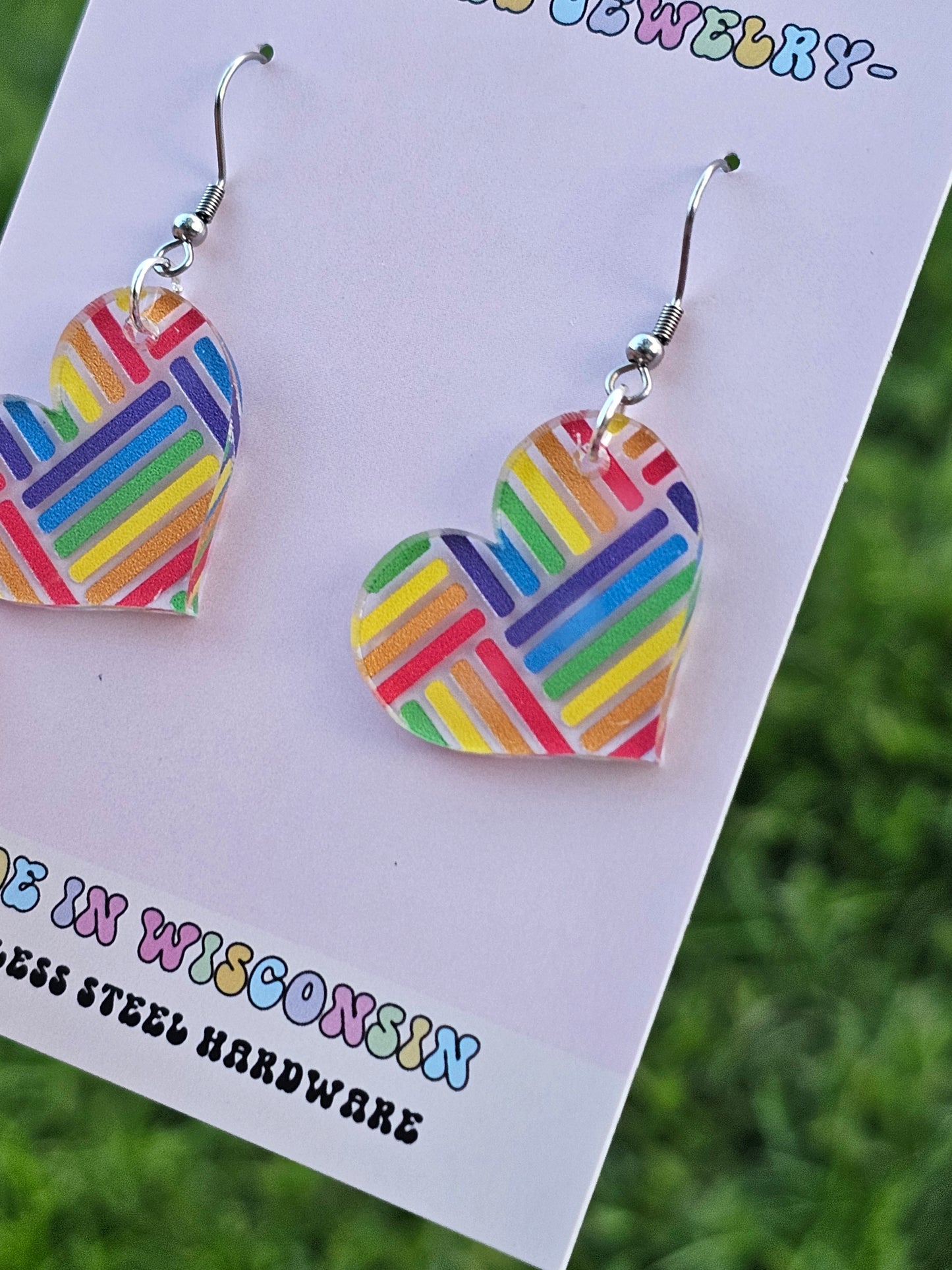 Hashed Rainbow Heart Dangles
