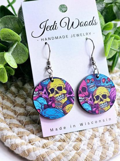 Rainbow Skull Mino Medallion Earrings