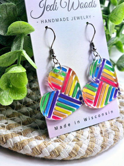 Hashed Rainbow Heart Dangles