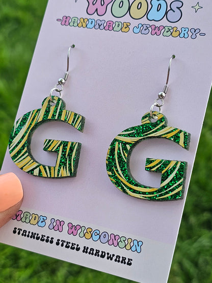 Green and Gold 'G' Earrings