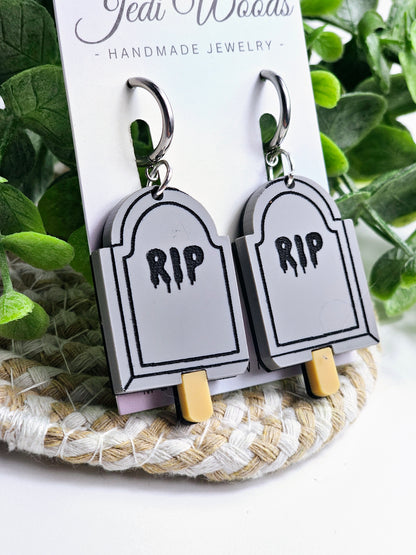 R.I.P Gravestone Popsicle Earrings