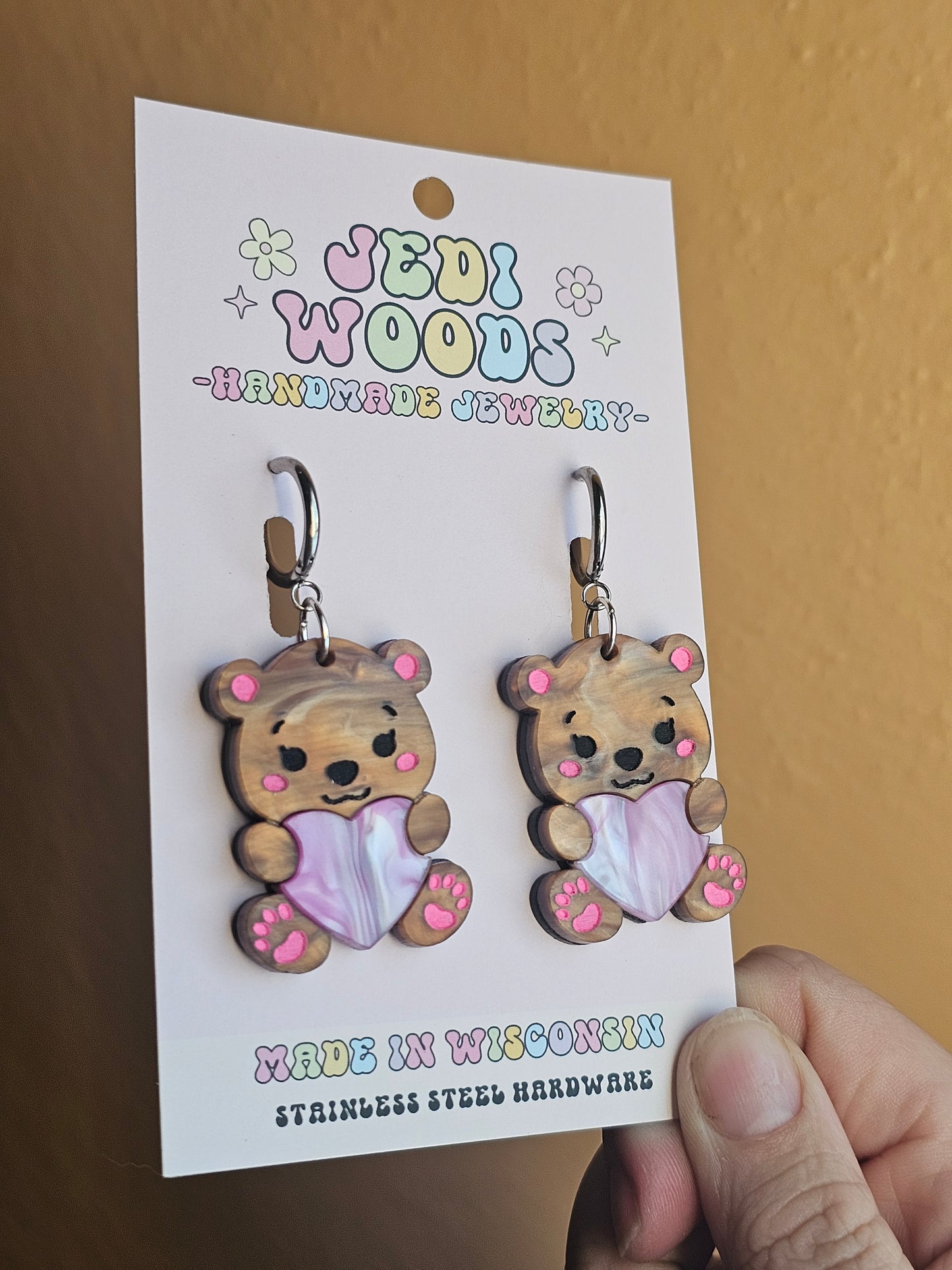 Chocolate Teddy Bear Hug Earrings