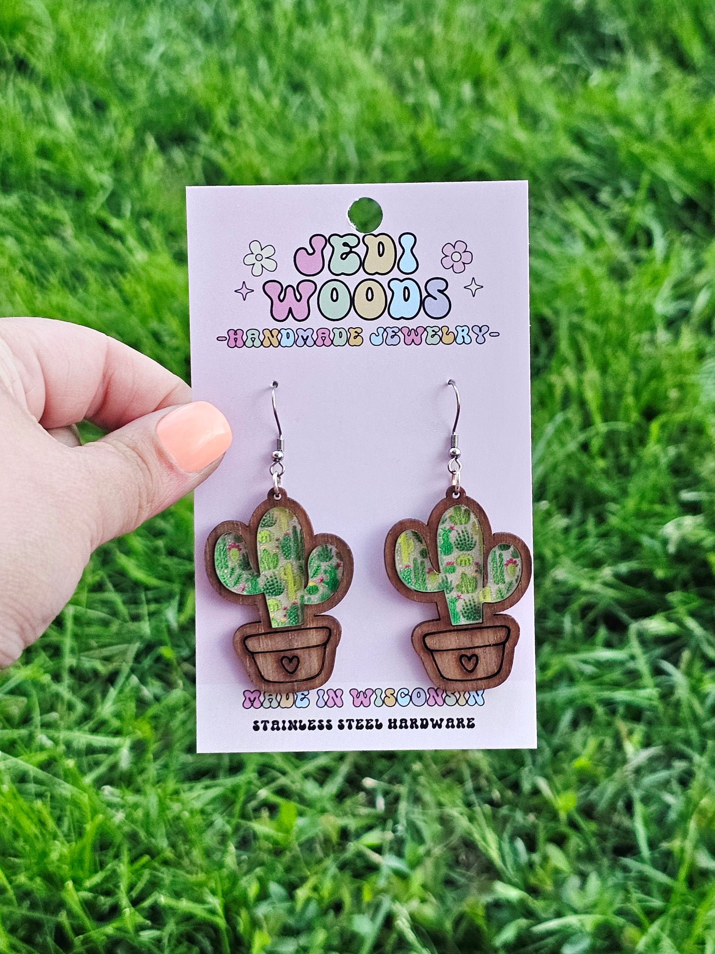 Potted Cactus Inlay Earrings