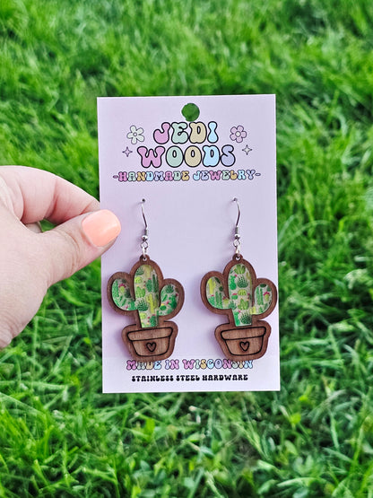 Potted Cactus Inlay Earrings