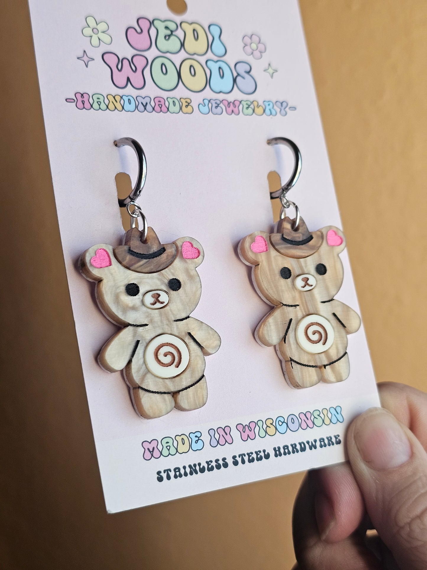 Cinnamon Roll Teddy Bear Earrings