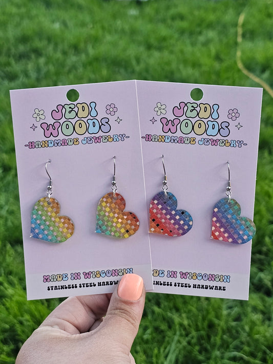 Silver Metallic Rainbow Heart Dangles