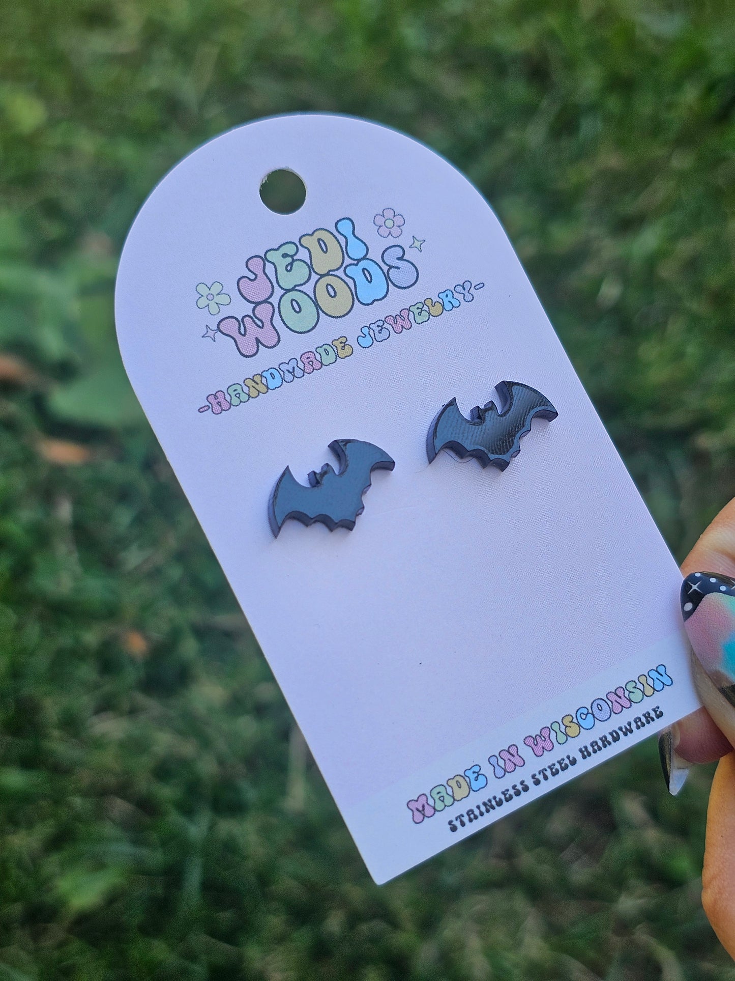 Shiny Black Bat Stud Earrings