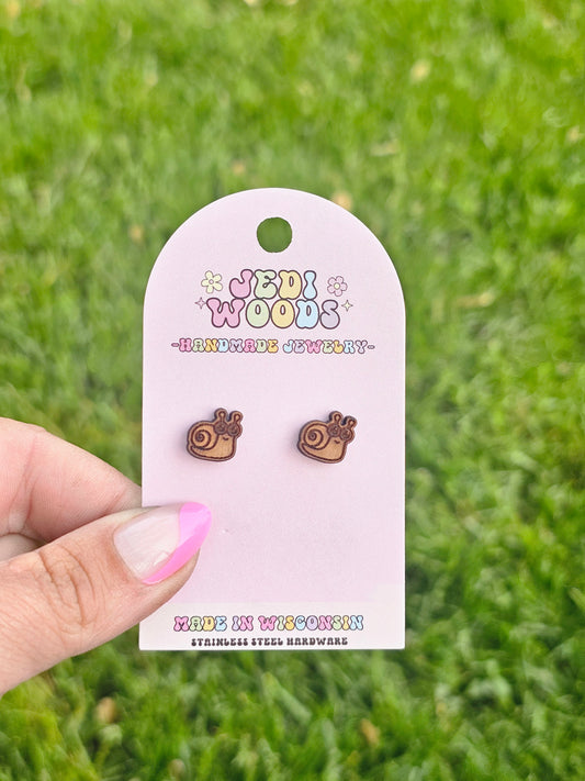 Wooden Snail Stud Earrings