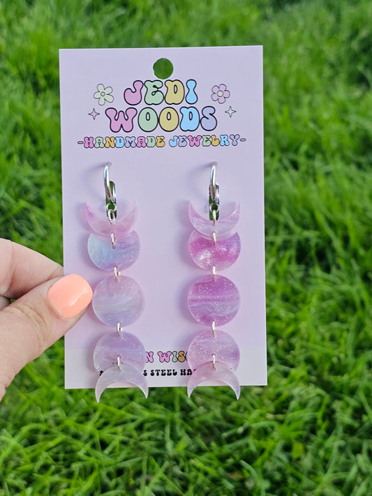 Fuchsia Lilac Field Moon Phase Earrings