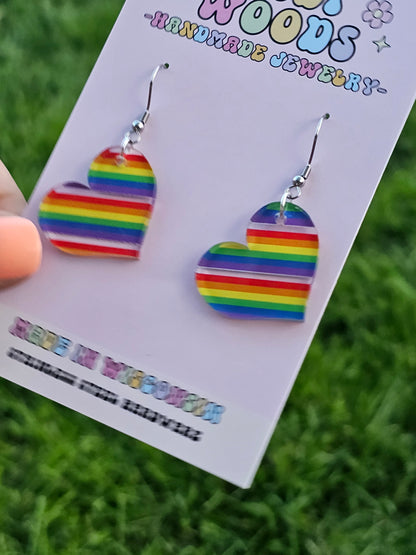 Rainbow Looking Glass Heart Earring Dangles
