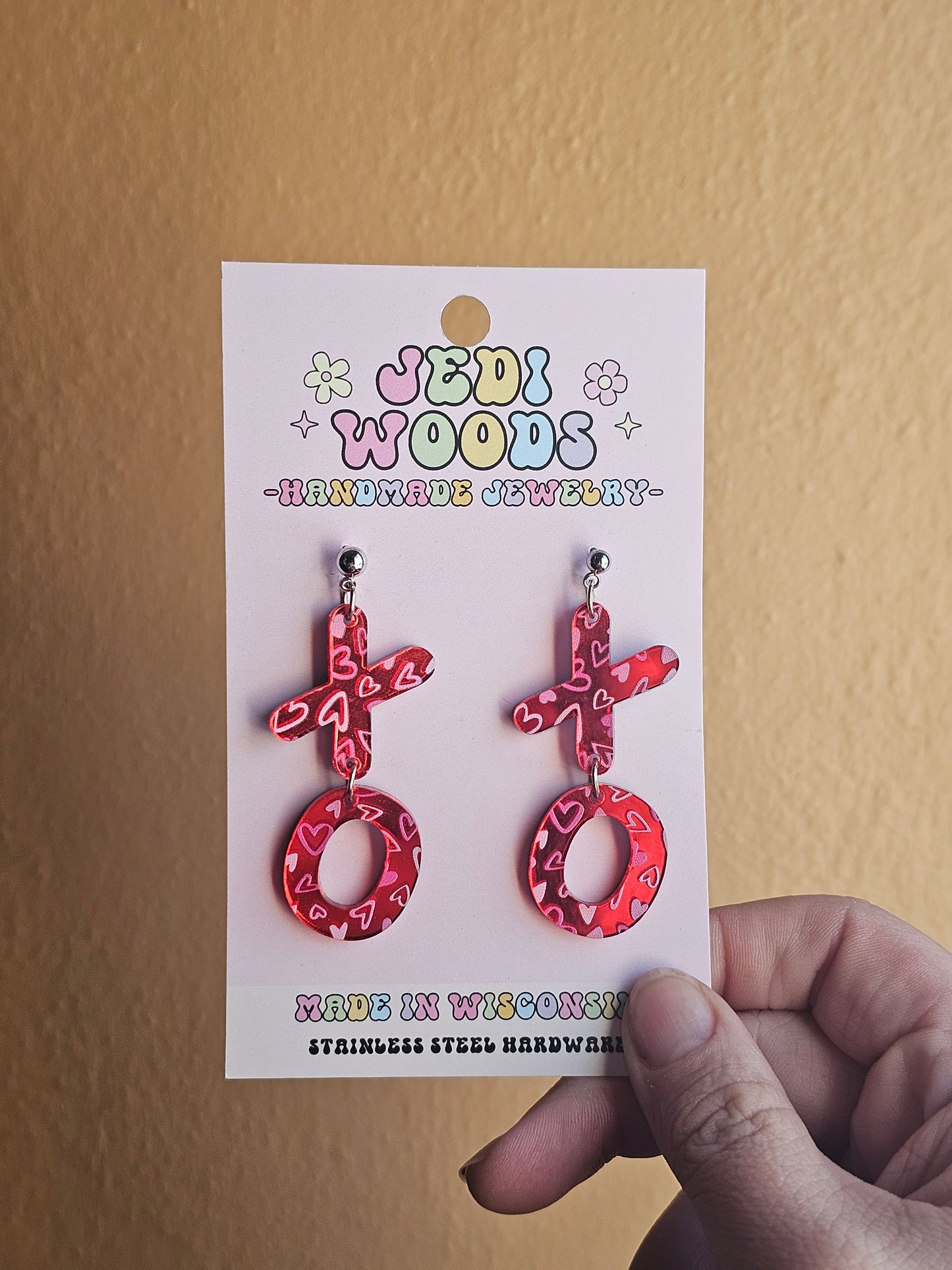 XOXO Red Mirror and Scattered Heart Earrings
