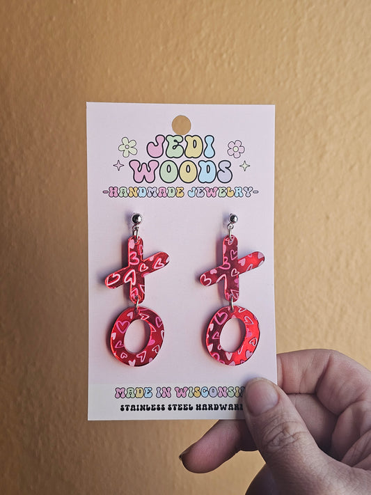 XOXO Red Mirror and Scattered Heart Earrings