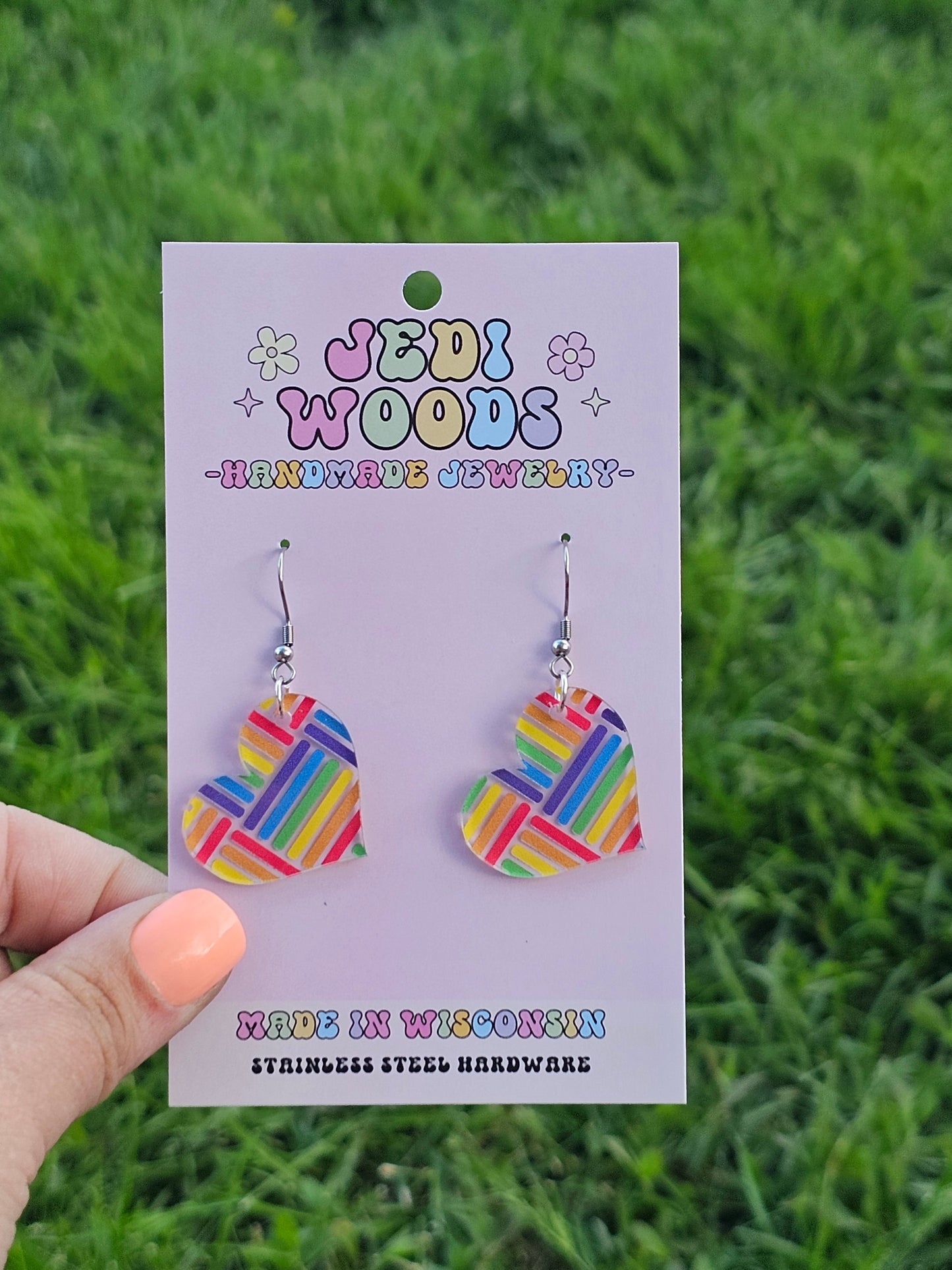 Hashed Rainbow Heart Dangles