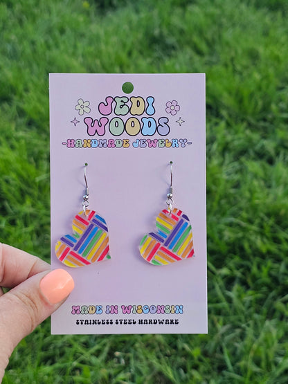Hashed Rainbow Heart Dangles